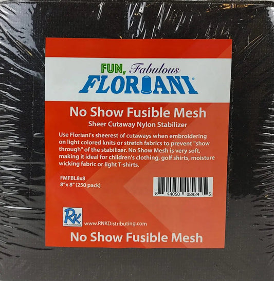 Floriani No Show Fusible Mesh 8" x 8" precuts BLACK - 250 pcs ~Commercial
