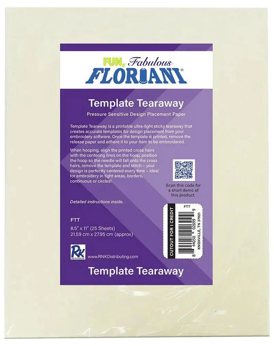 Floriani Template Tearaway 25 Printable Sheets 8.5" x 11"