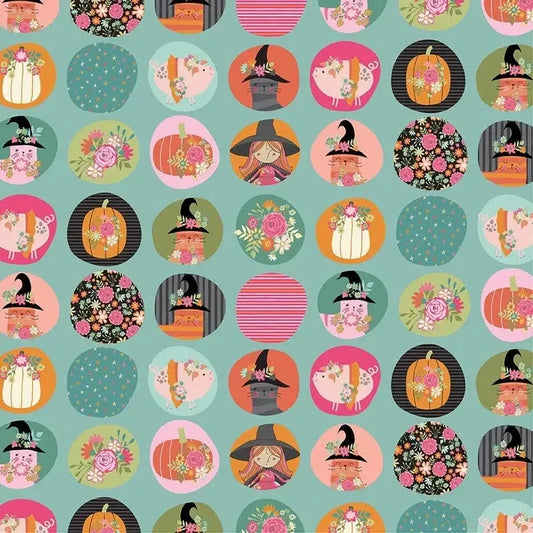 Fun Dots Poppie Cotton Teal 44"/45" Fabric Per Yard