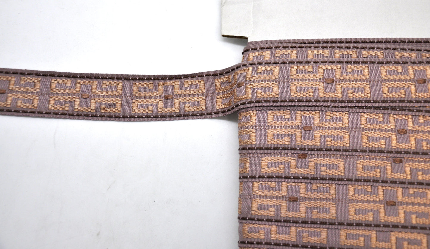 Godiva Collection - 1 1/2" width KEY PATTERN BRAID (25 Yard Roll) - BR-7096-21/38 Lilac and Toffee