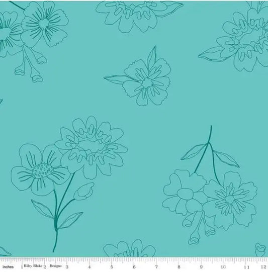 Green Aqua Multi Wideback Spring's in Town Peaccock Fabric Per Yard