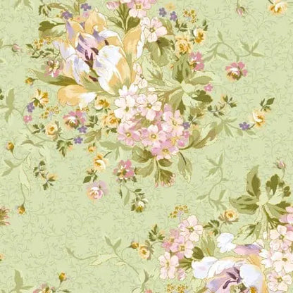 Green Beautiful Bouquet Cotton 44"/45" Fabric Per Yard