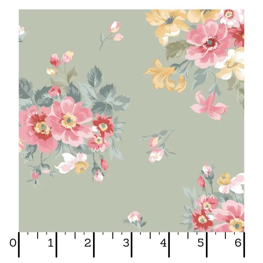 Green Bouquet La Fleur Flannel Cotton 42"/43" Fabric Per Yard