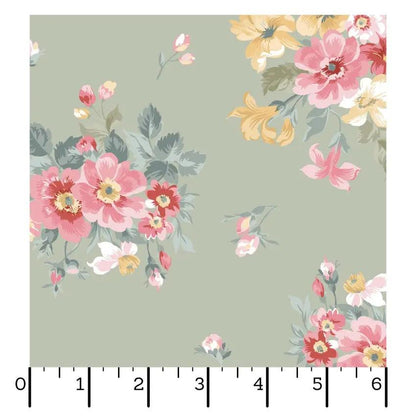 Green Bouquet La Fleur Flannel Cotton 42"/43" Fabric Per Yard