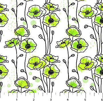 Green Floating Poppies Good Together Cotton 44"/45" Fabric Per Yard
