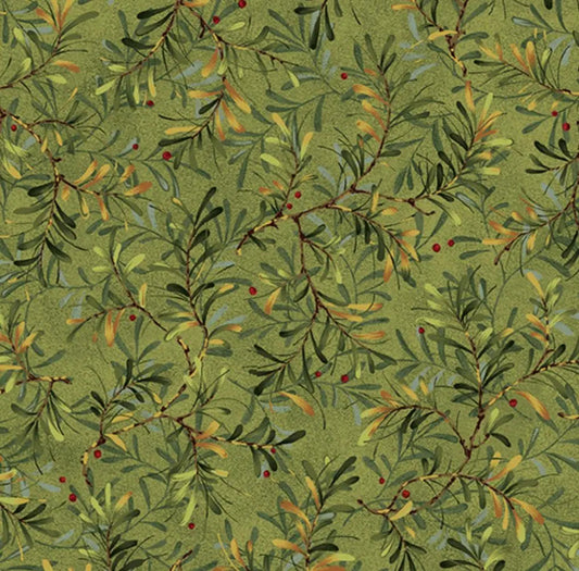 Green Pine Boughs Moss Cotton Wideback Fabric per yard