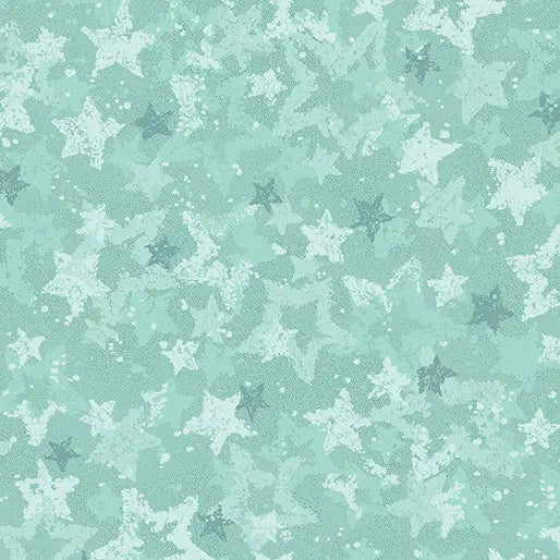 Green Star Light Aqua Cotton Wideback Fabric - ( 5/8 Yard Pack )