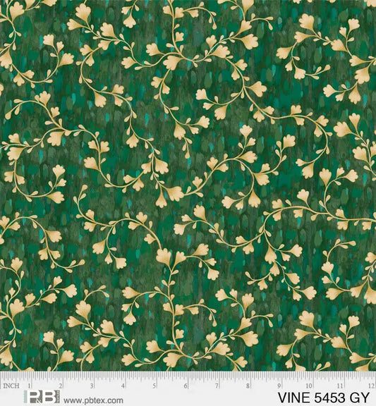 Green Vine Scroll Cotton Wideback Fabric per yard