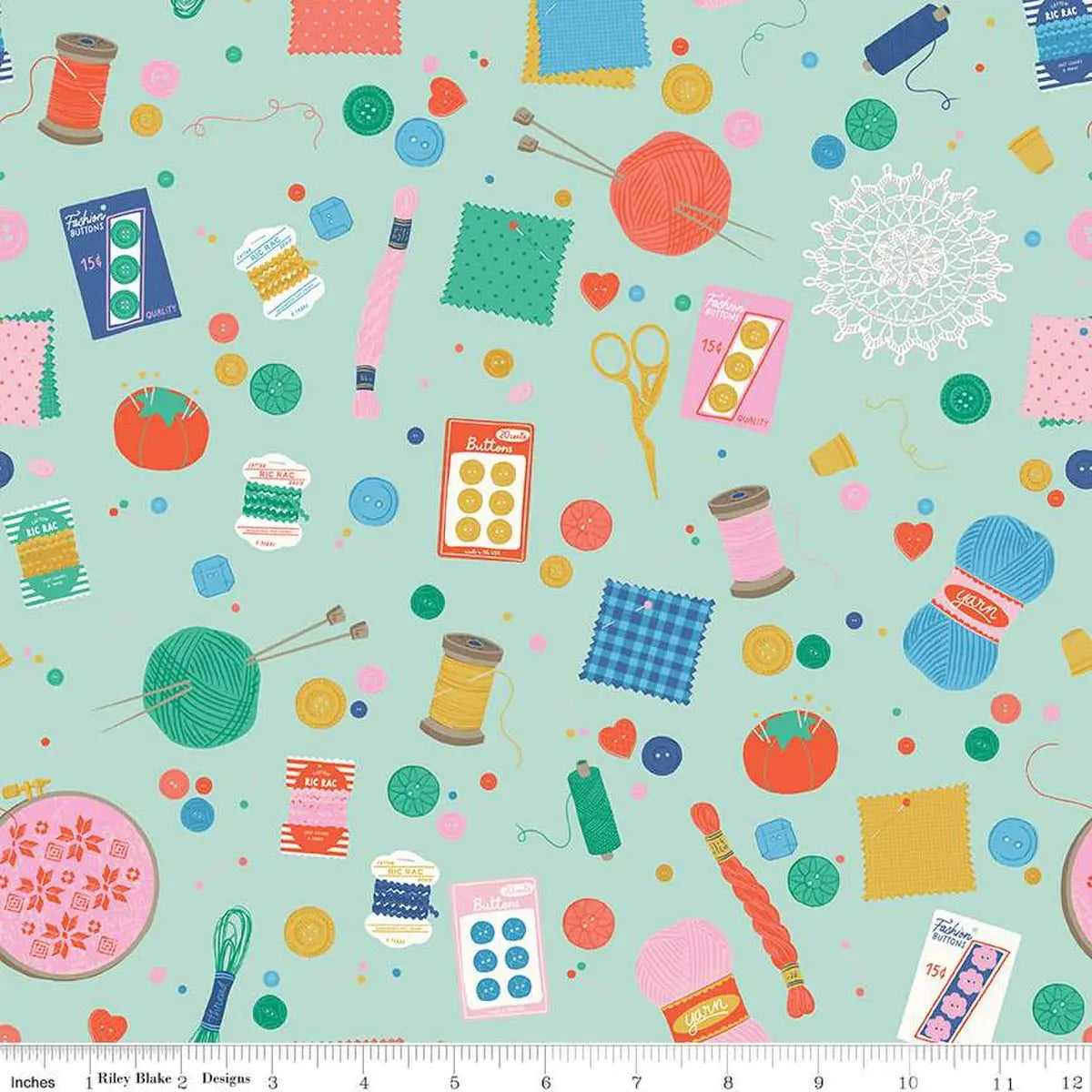 Hand Made Notions Mint Cotton 43"/44" Fabric Per Yard