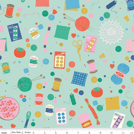 Hand Made Notions Mint Cotton 43"/44" Fabric Per Yard