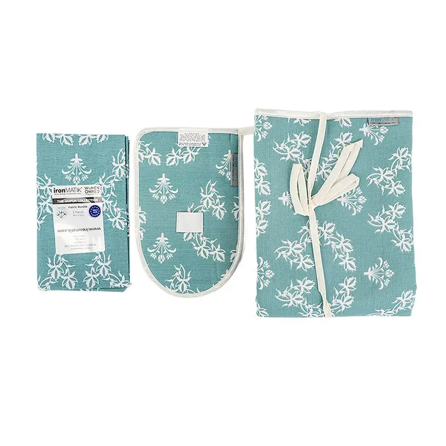 ironMATIK Jaipur Blue Ironing Mat and Glove Bundle