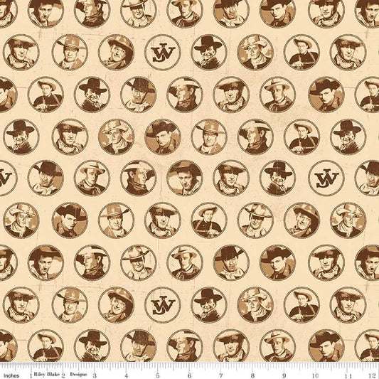 John Wayne American West Circles Cream 43"/44" Fabric Per Yard