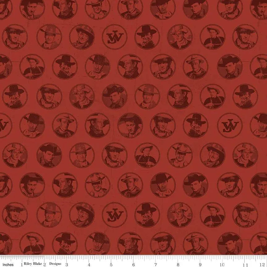 John Wayne American West Circles Red 43"/44" Fabric Per Yard