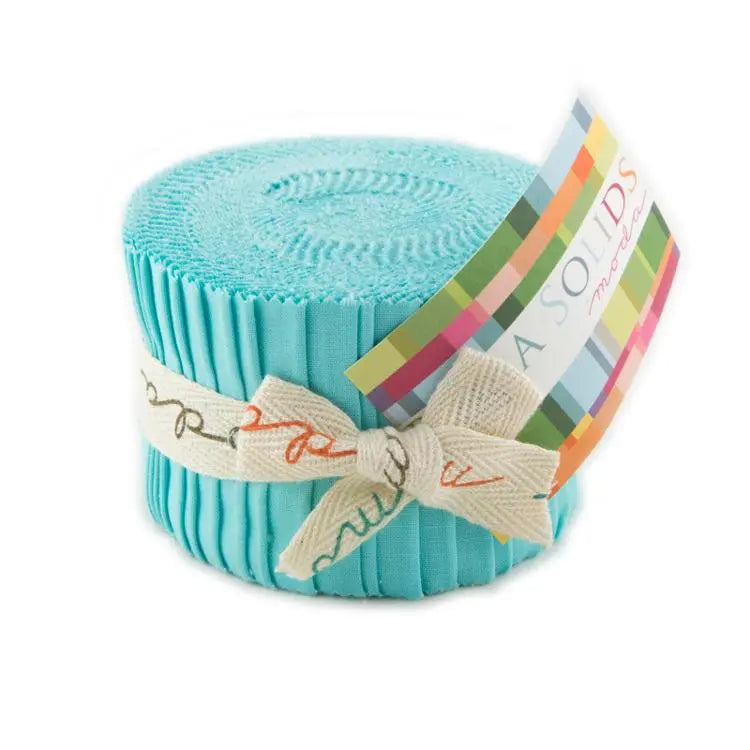 Blue Aqua Bella Solids Junior Jelly Roll Precuts