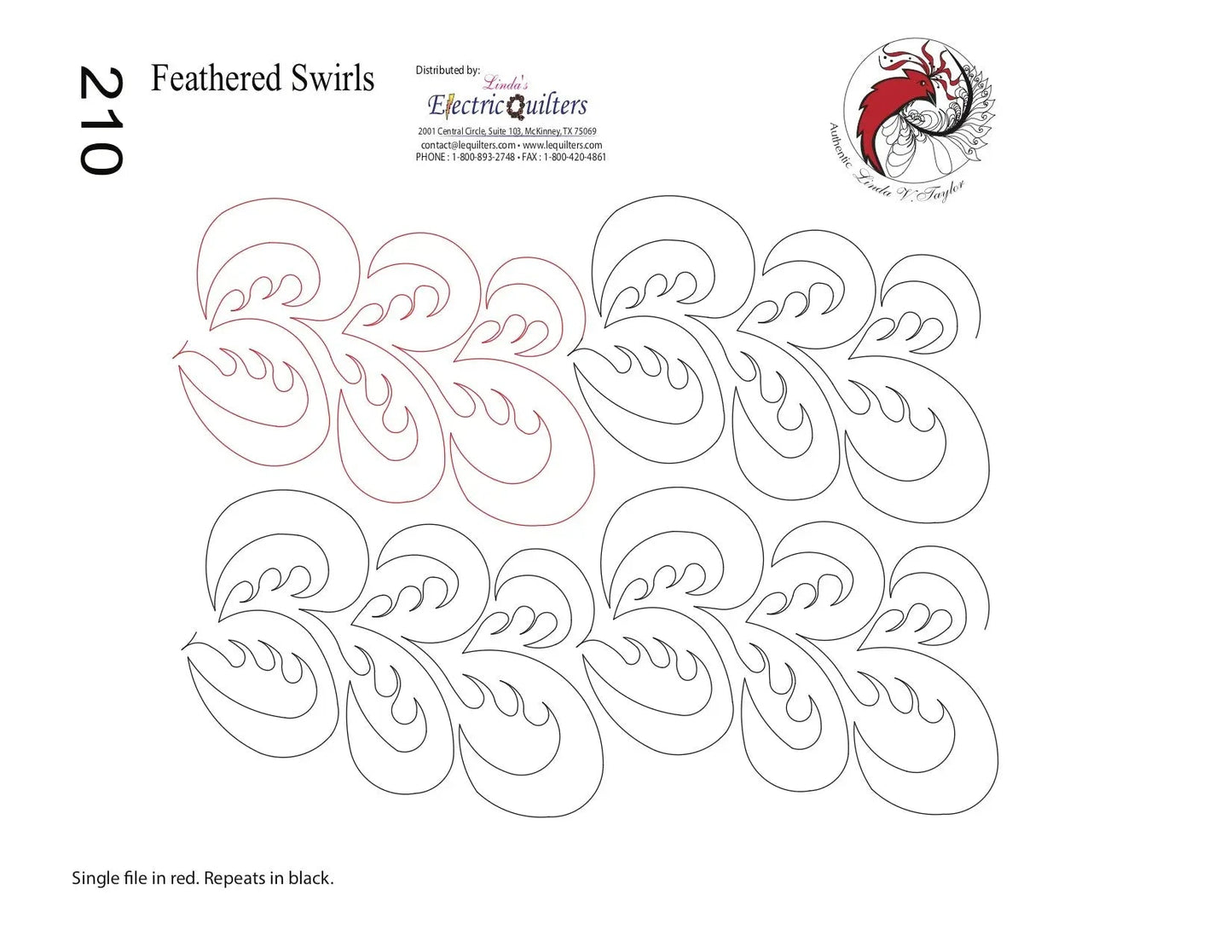 210 Feathered Swirls Pantograph by Linda V. Taylor