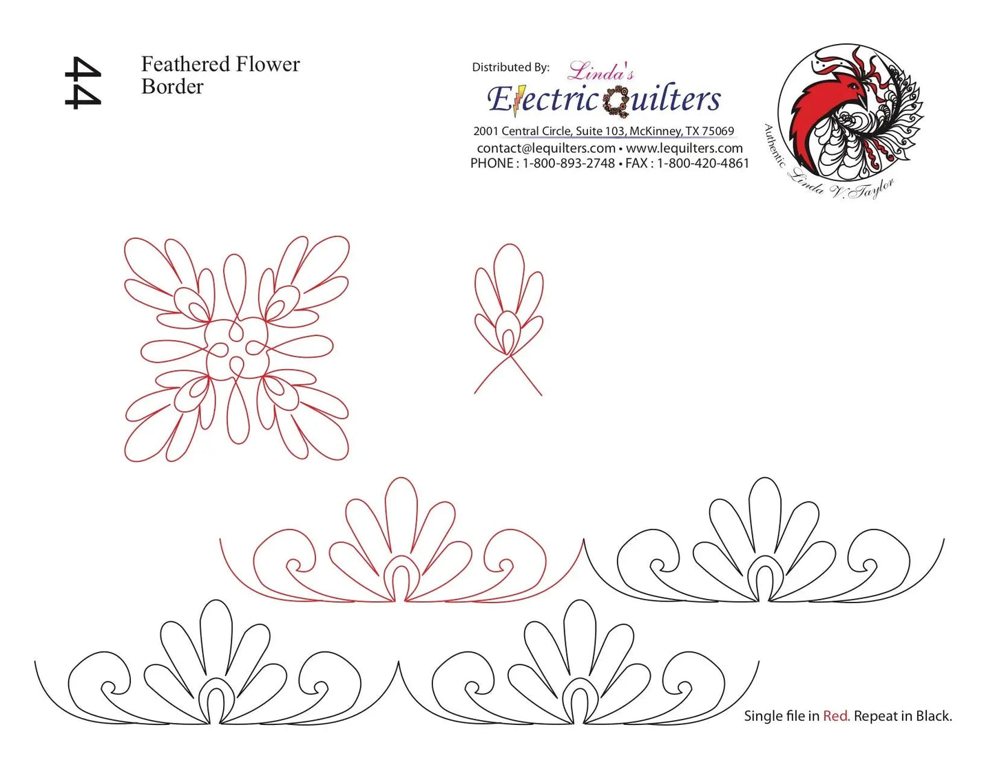 044 Feathered Flower Border Pantograph by Linda V. Taylor