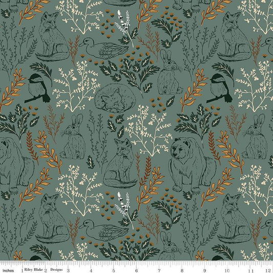Let's Wander Main Teal Cotton 43"/44" Fabric Per Yard
