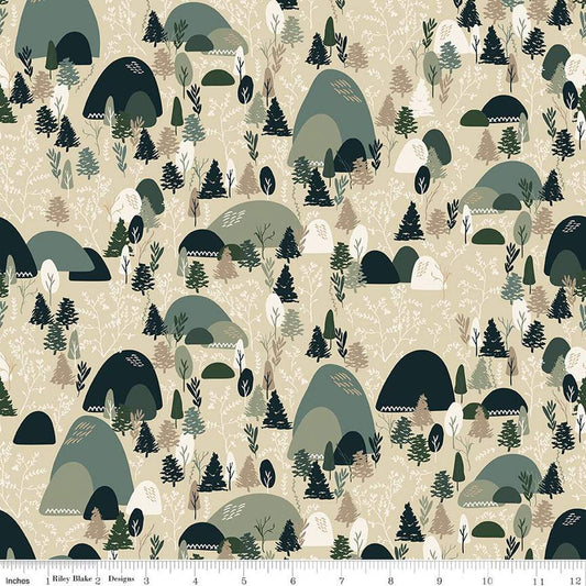 Let's Wander Mountain Music Stone Cotton 43"/44" Fabric Per Yard