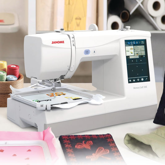 Janome Memory Craft 100E Embroidery Machine w/ FREE Bonus Bundle