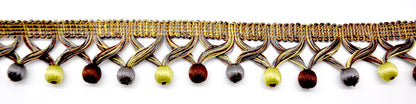 MIlante Collection - 1 3/4" Length BALL FRINGE (25 Yard Roll) - BF-1481-63/49 Lime, Grey and Brown