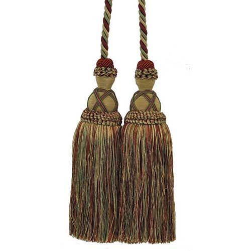 Milante Collection - 11" Length DOUBLE TASSEL TIEBACK - BT-622-82/17 Taupe and Wine Red