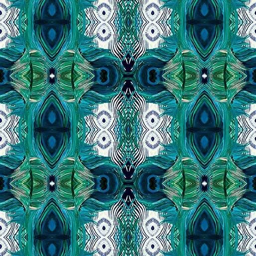 Miraval Teal Affinity Peacock Mirror Cotton 44"/45" Fabric Per Yard