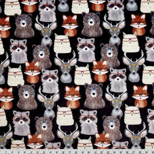 Multi Black Nature Nerds Digital Cuddle Black Fabric per yard