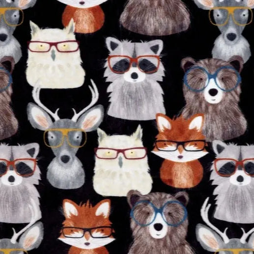 Multi Black Nature Nerds Digital Cuddle Black Fabric - ( 5/8 Yard Pack )