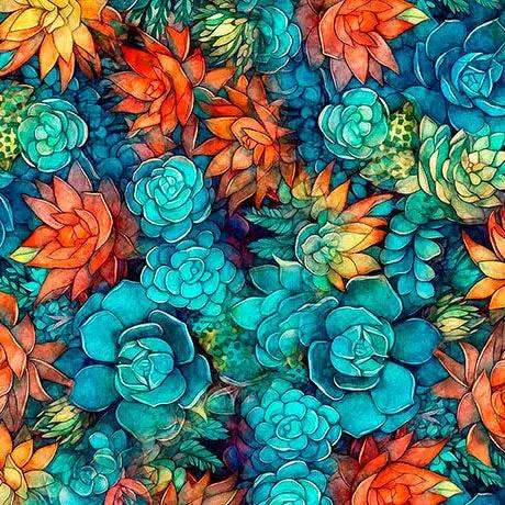 Multi Oasis Succulents Cotton 44"/45" Fabric Per Yard