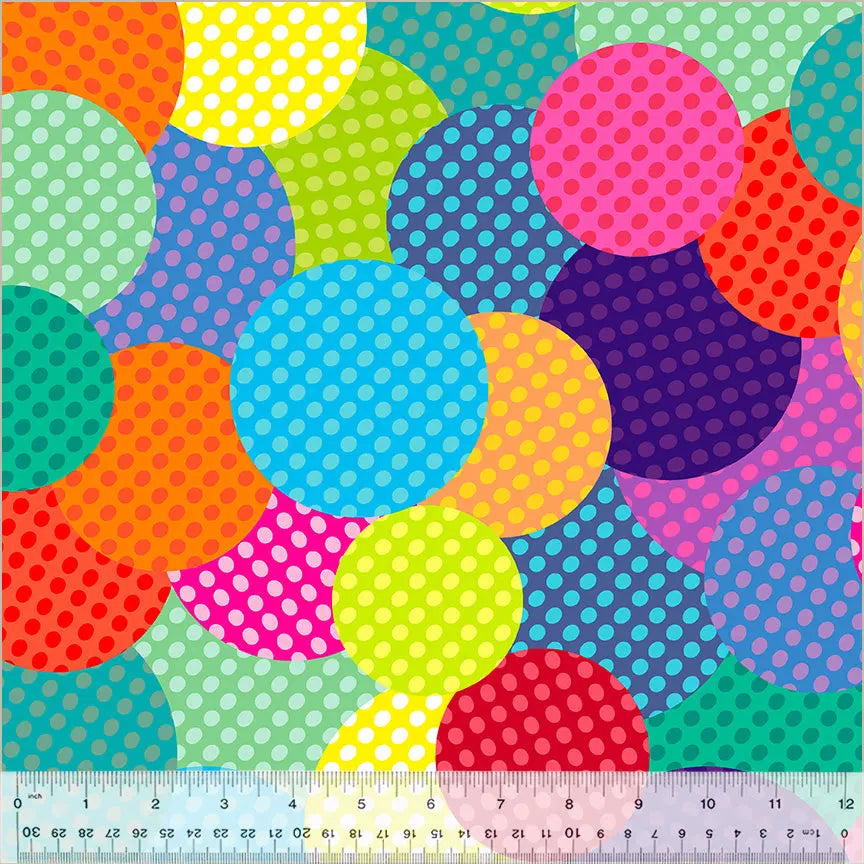 Multi Polka Pals Rainbow Fun Wideback Cotton Fabric Per Yard