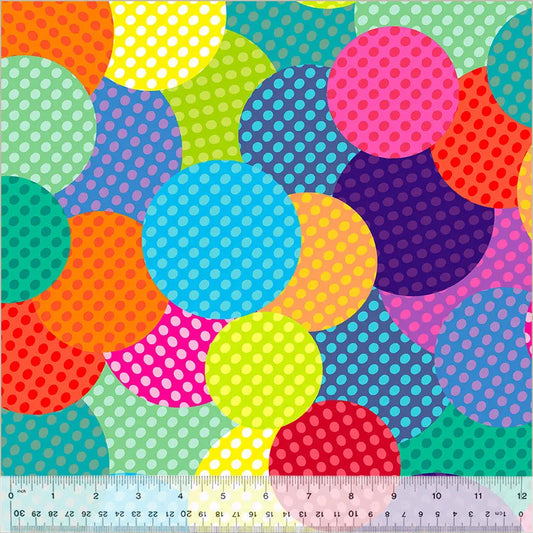 Multi Polka Pals Rainbow Fun Wideback Cotton Fabric Per Yard
