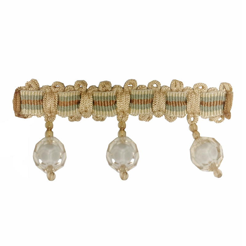 Mystique Collection - 2" length BEADED FRINGE (25 Yard Roll) - BF-4028-28/33 Gold and Taupe