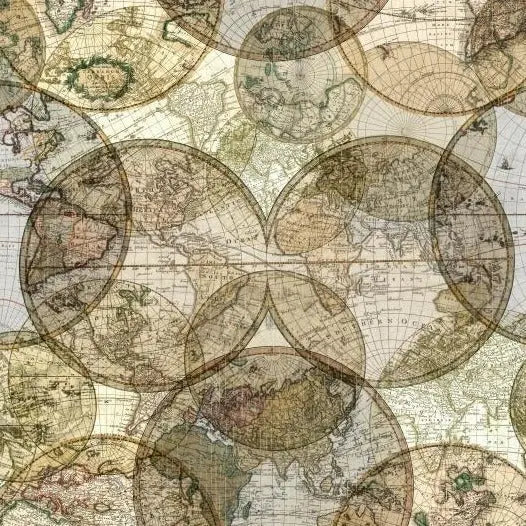 Natural All Around The World Globes Cotton Wideback Fabric Per Yard