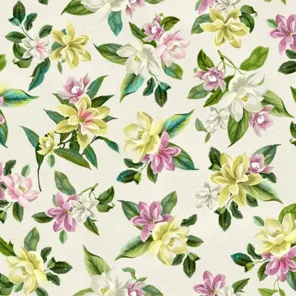 Natural Cream Lanai Floral Cotton Wideback Fabric - ( 1 3/4 Yard Pack )