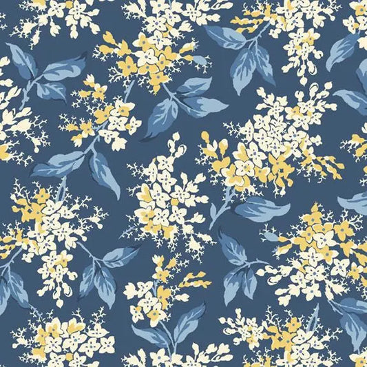 Navy Floral Branches Cotton Wideback Fabric per yard