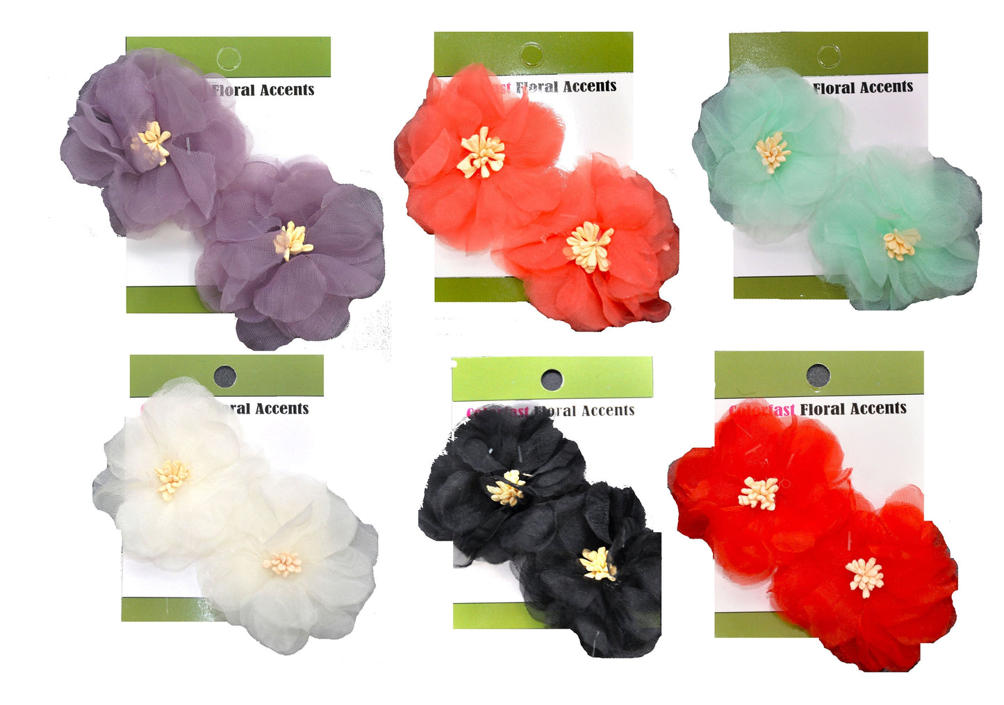 Organza Flower Appliqués - 12pcs 2 1/2" round (6 Cards Per Order) - BPP-A1-02 Black