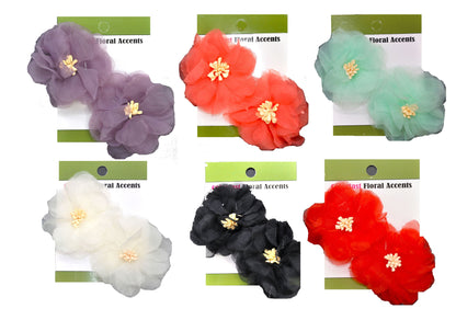Organza Flower Appliqués - 12pcs 2 1/2" round (6 Cards Per Order) - BPP-A1-22 Red