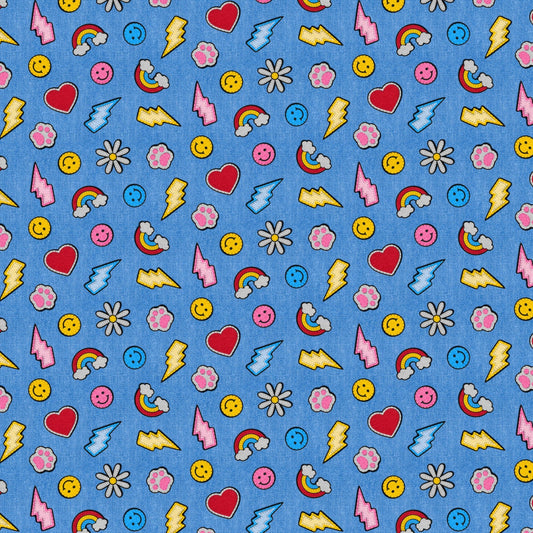 Blue Patch Perfect Smileys & Rainbows Cotton 43"/44" Fabric Per Yard