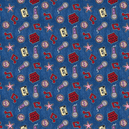 Blue Patch Perfect Music Cotton 43"/44" Fabric Per Yard