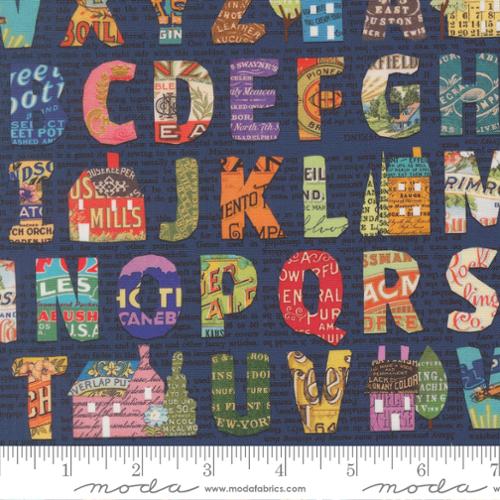 Paper Hamlet Midnight Alphabet Cotton 44"/45" Fabric Per Yard