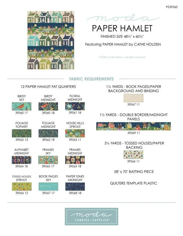 Paper Hamlet Quilt 48 1/2" x 60 1/2" Project Sheet