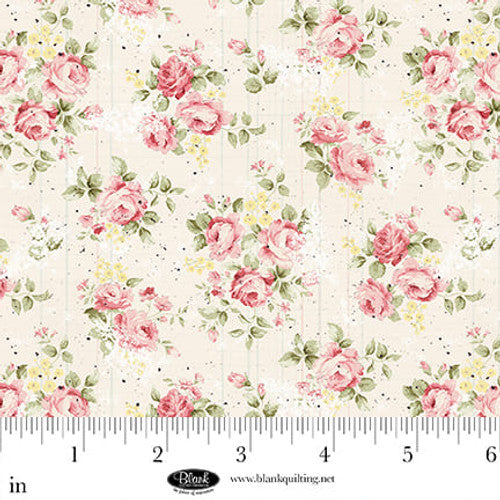 Parisian Snippets Digital Ecru Roses Cotton 44"/45" Fabric Per Yard