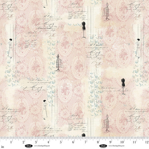 Parisian Snippets Digital Pink Mannequin and Stripe Cotton 44"/45" Fabric Per Yard