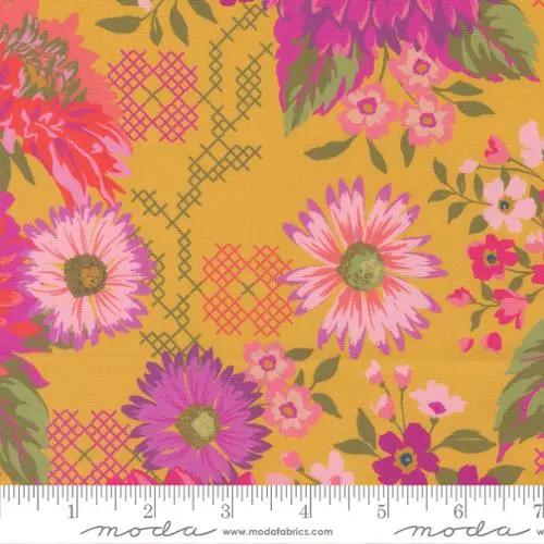 Parlor Happy Blooms Dijon Cotton 44"/45" Fabric Per Yard