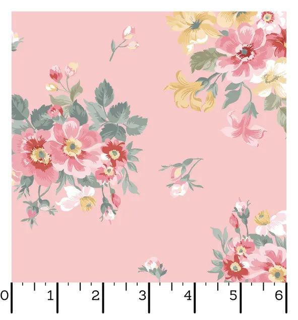 Pink Bouquet La Fleur Flannel Cotton 42"/43" Fabric Per Yard
