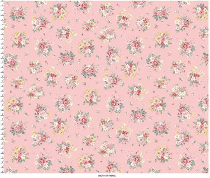 Pink Bouquet La Fleur Flannel Cotton 42"/43" Fabric Per Yard