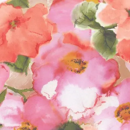 Pink Flower Wash Cotton Wideback Fabric per yard