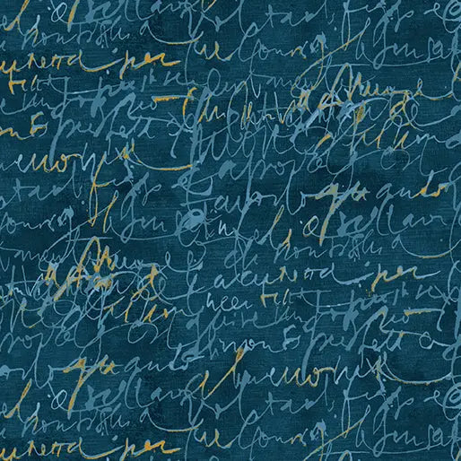 Prussian Fluidity Script Small Cotton 44”/45" Fabric Per Yard