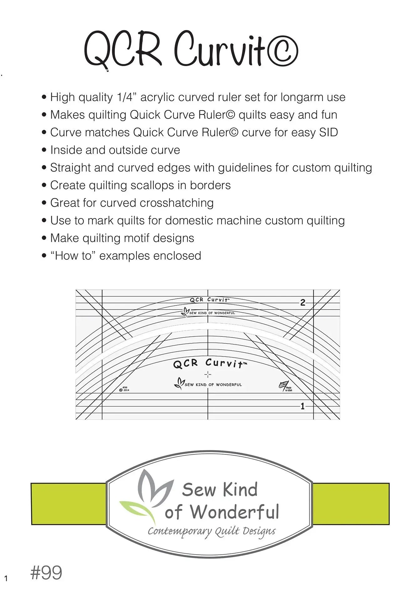 QCR Curvit Ruler for Longarm Quilting