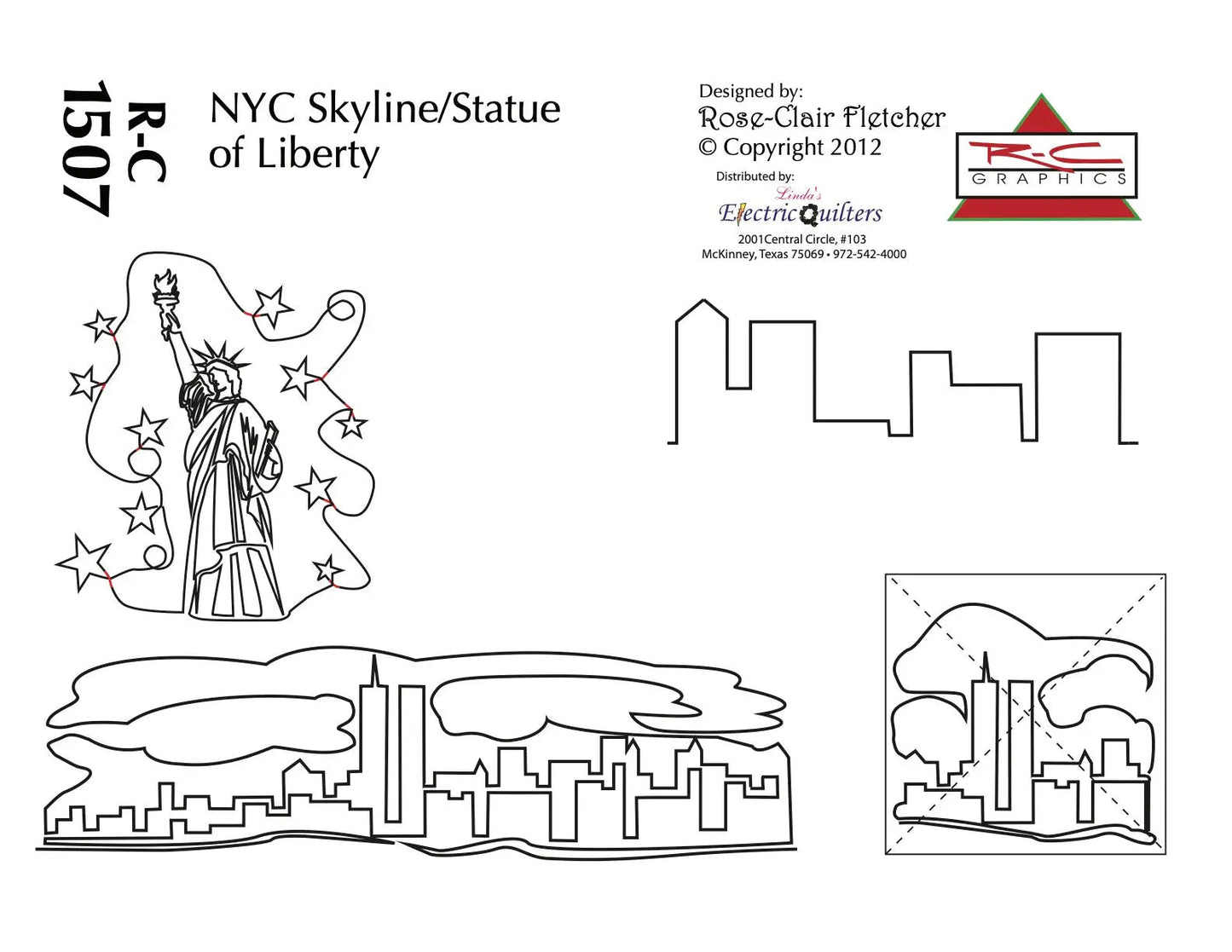 1507 Nyc Skyline And The Statue Of Liberty Pantograph Rose-Clair Fletcher